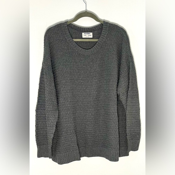 VGUC XL Tall Old Navy Textured Cotton-Blend Gray Knitted Tunic Sweater - Picture 2 of 6